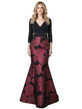 Xscape Womens Long Mermaid Brocade Skirt with Long Sleeved Top, Womens Size 4